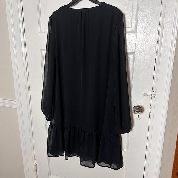 Draper James Black Knee Length Dress Sheer Long Sleeve Ruffle Hem Minimalist Lg - Picture 16 of 17